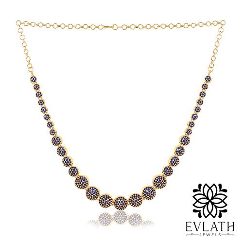 Premium Quality Gold Plated Blue Sapphire Stone Beads Studded Necklace - Evlath Jewels.