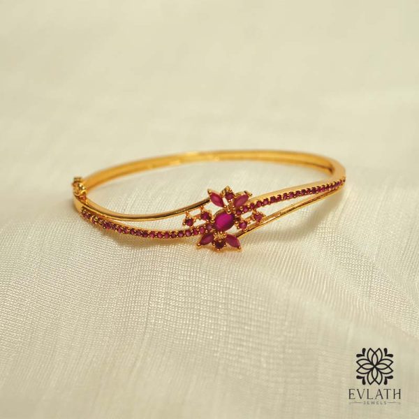 Premium Gold-Plated Ruby Stone Openable Bangle – Evlath Jewels.