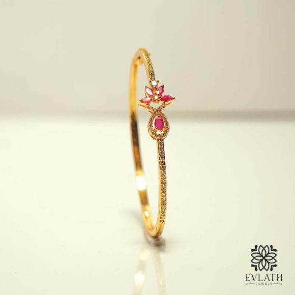 Premium gold-plated red ruby stone-studded op-enable bangles - Evlath Jewels.