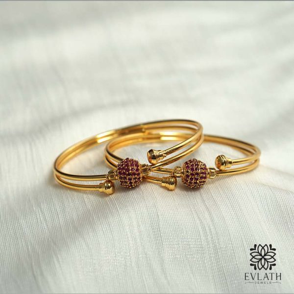 Premium-Quality Gold-Plated Ruby Stone Bangles - Evlath Jewels