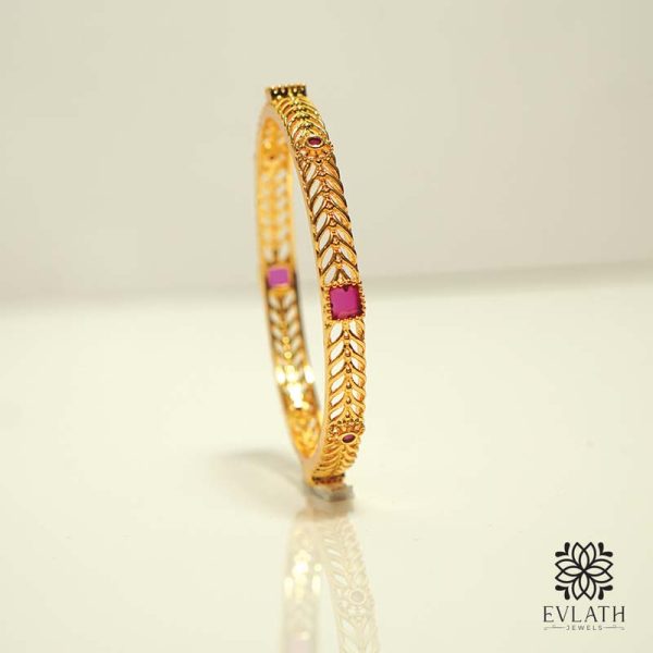 Premium-quality gold-plated square-shaped ruby stone bangles – Evlath Jewels