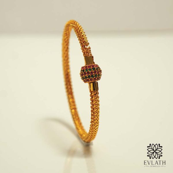 Premium Gold-Plated Bangles with Ruby, Green, and Multicolored Stones - Evlath Jewels