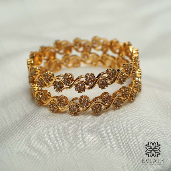 Premium Gold-Plated Floral AD Stone Bangles - Evlath Jewels