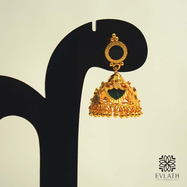 Gold Plated Traditional Palakka Jhumka Set - Evlath Jewels