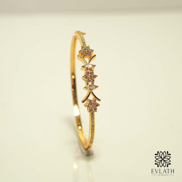 Premium Gold-Plated Bangles with White Stone Detailing, Adjustable Fit - Evlath Jewels