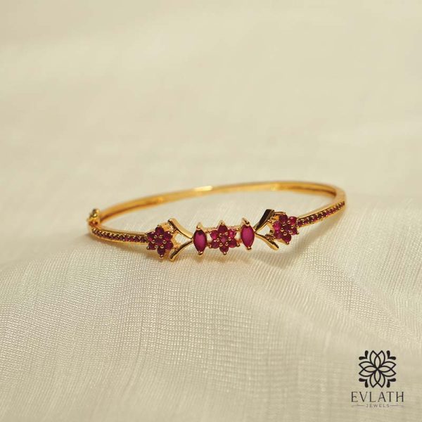 Premium Gold-Plated Bangles with Ruby Stone Detailing, Adjustable Fit - Evlath Jewels.