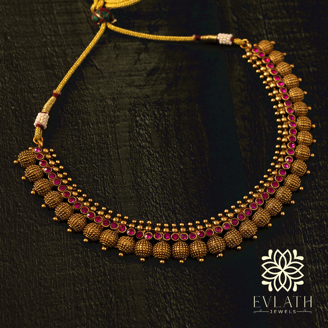 Traditional Antique Necklace with pink Stone & Earrings – Evlath Jewels