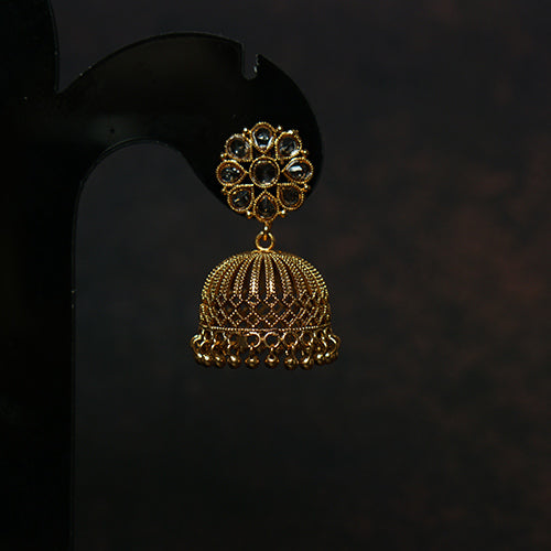 Antique Jhumka Earrings with White Stones - Evlath Jewels.