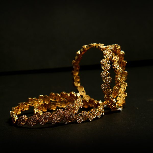 Premium Gold-Plated Floral AD Stone Bangles - Evlath Jewels