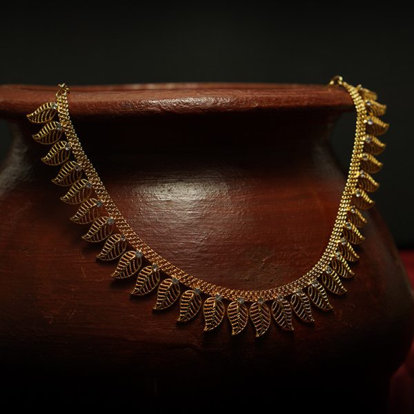 Premium Quality Gold Plated Leaf Shaped AD Stone Necklace - Evlath Jewels