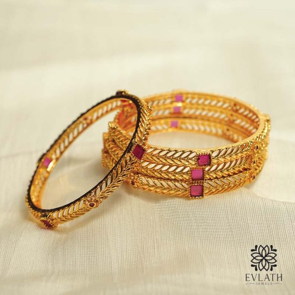 Premium-quality gold-plated square-shaped ruby stone bangles – Evlath Jewels