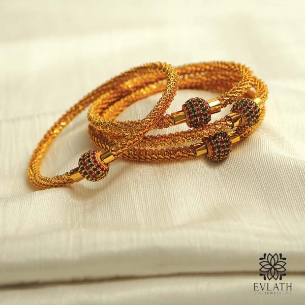 Premium Gold-Plated Bangles with Ruby, Green, and Multicolored Stones - Evlath Jewels