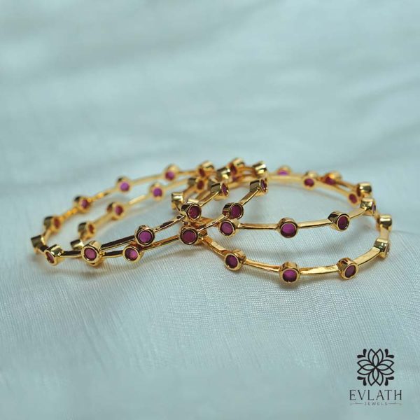 Elegant Gold-Plated Bangle Set with Radiant Ruby Stones – Evlath Jewels