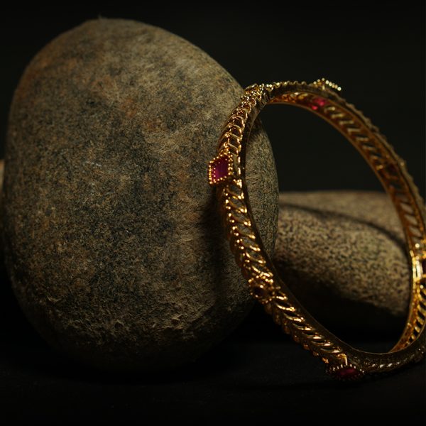 Premium-quality gold-plated square-shaped ruby stone bangles – Evlath Jewels