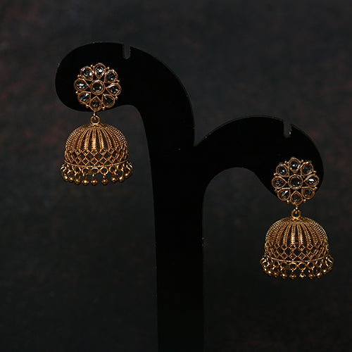 Antique Jhumka Earrings with White Stones - Evlath Jewels.