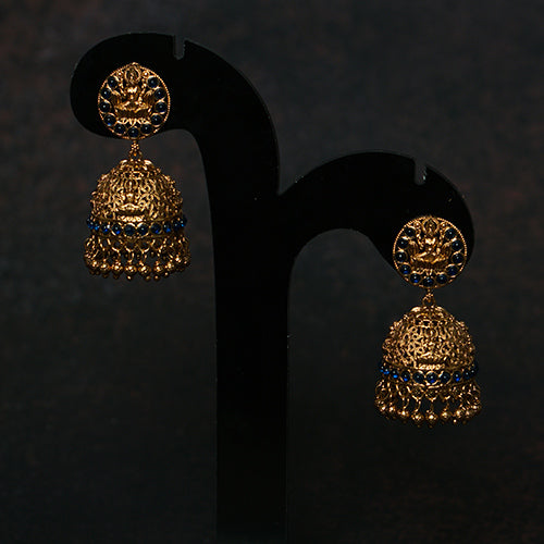 Antique Jhumka Earrings with Blue Stones - Evlath Jewels