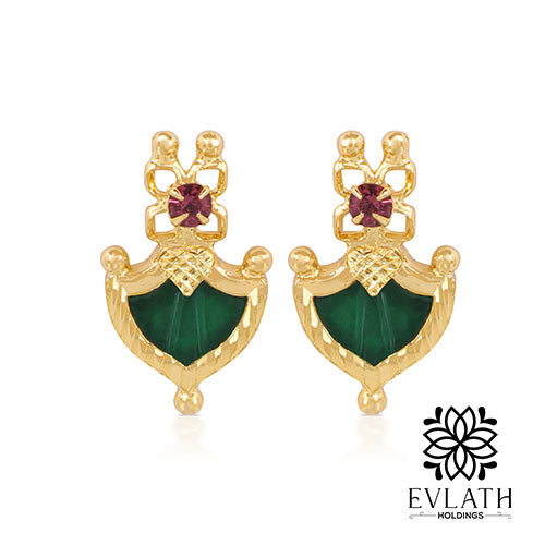 Gold-Plated Green Palakka Necklace, Adjustable Bangle & Earring Combo Set - Evlath jewels