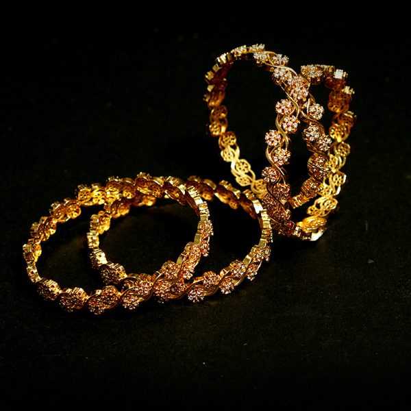 Premium Gold-Plated Floral AD Stone Bangles - Evlath Jewels