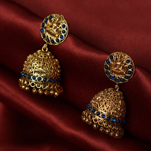 Antique Jhumka Earrings with Blue Stones - Evlath Jewels