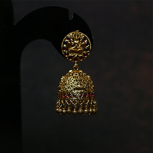 Antique Jhumka Earrings with Ruby Stones - Evlath Jewels