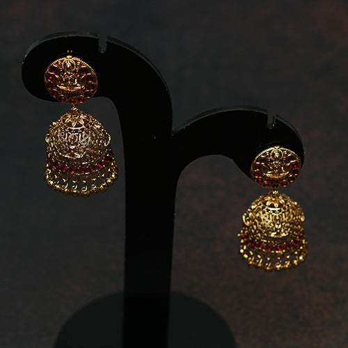 Antique Jhumka Earrings with Ruby Stones - Evlath Jewels