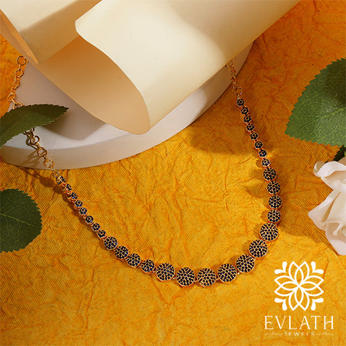 Premium Quality Gold Plated Blue Sapphire Stone Beads Studded Necklace - Evlath Jewels.