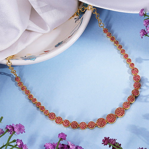 Premium Quality Gold Plated Ruby Stone Beads Studded Necklace - Evlath Jewels.