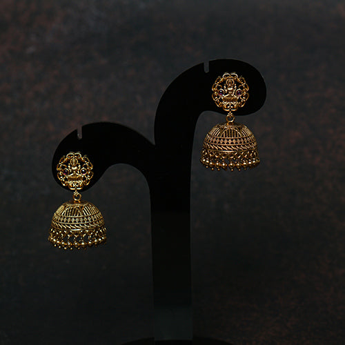 Antique Lakshmi Temple Jhumka Earrings with Ruby Stones - Evlath Jewels.