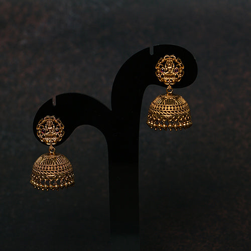 Antique Lakshmi Temple Jhumka Earrings with Ruby Stones - Evlath Jewels.