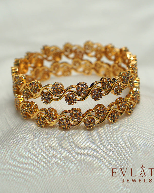 Premium Gold-Plated Floral AD Stone Bangles - Evlath Jewels