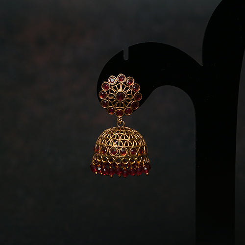 Matte-Finish Jhumka Earrings with Ruby Stones – Evlath Jewels.