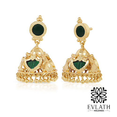 Gold Plated Traditional Palakka Jhumka Set - Evlath Jewels