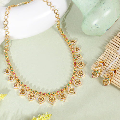 Stunning Gold-Plated Multi-Gem Necklace Set – Evlath Jewels