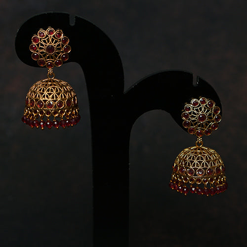 Matte-Finish Jhumka Earrings with Ruby Stones – Evlath Jewels.