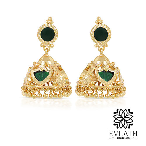 Gold Plated Traditional Palakka Jhumka Set - Evlath Jewels