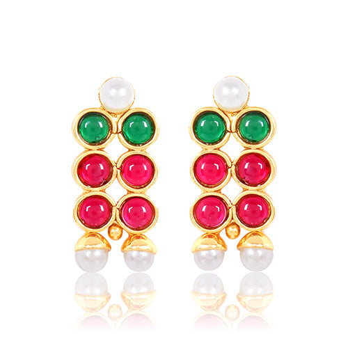 Short necklace with pearls and ruby stones - Evlath Jewels