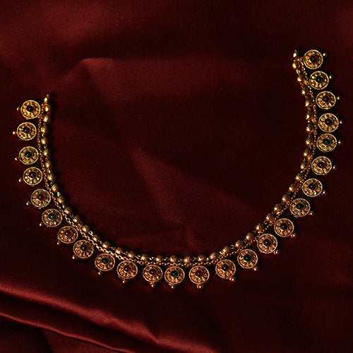 Temple Jewellery Necklace with multi- Stones - Evlath Jewels.