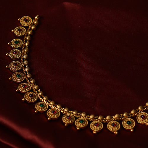 Temple Jewellery Necklace with multi- Stones - Evlath Jewels.