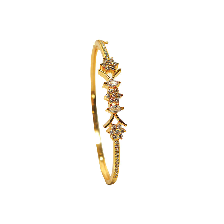 Premium Gold-Plated Bangles with White Stone Detailing, Adjustable Fit - Evlath Jewels