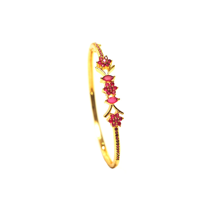 Premium Gold-Plated Bangles with Ruby Stone Detailing, Adjustable Fit - Evlath Jewels.