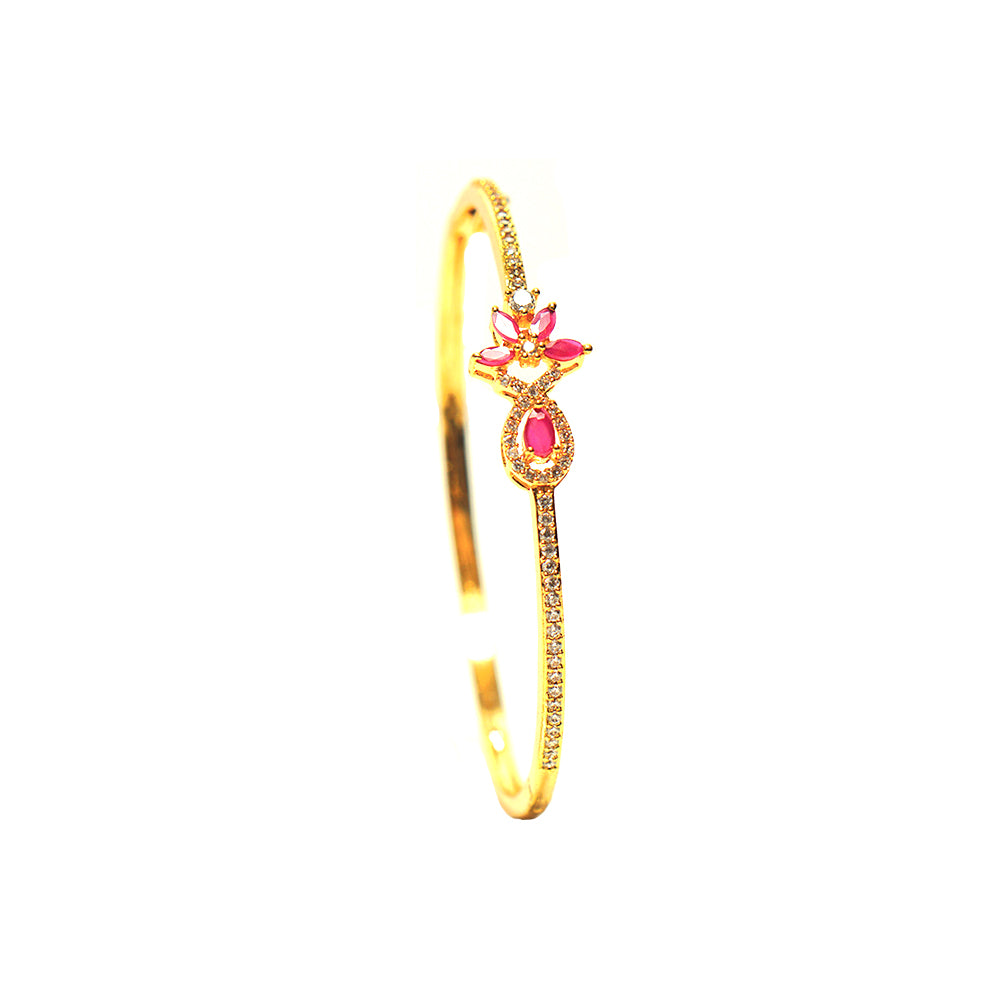 Premium gold-plated red ruby stone-studded op-enable bangles - Evlath Jewels.