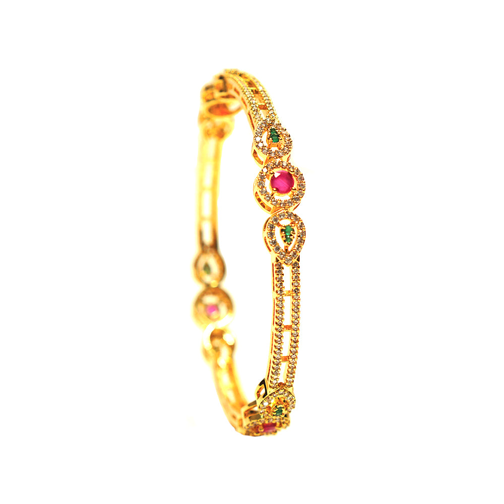 Elegant Gold-Plated Bangle Set with Green Ruby Accents – Evlath Jewels