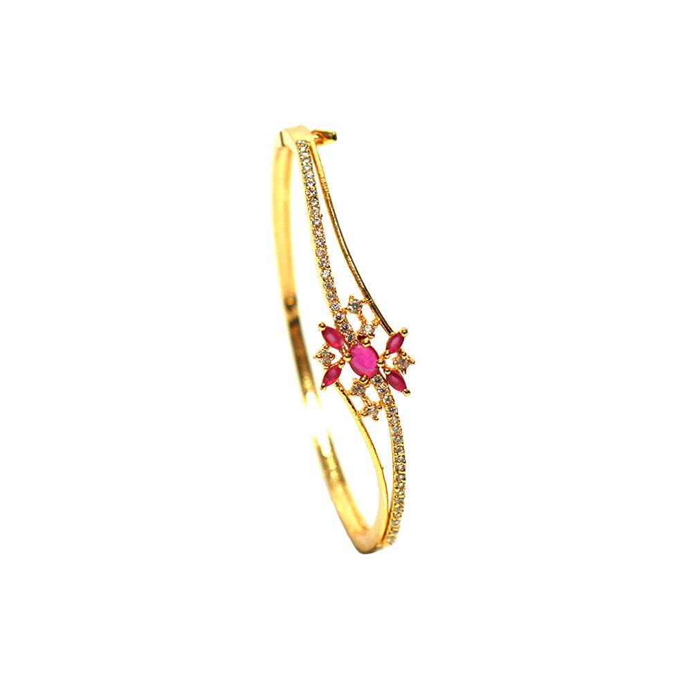 Premium gold-plated AD and ruby stone-studded adjustable bangles - Evlath Jewels.