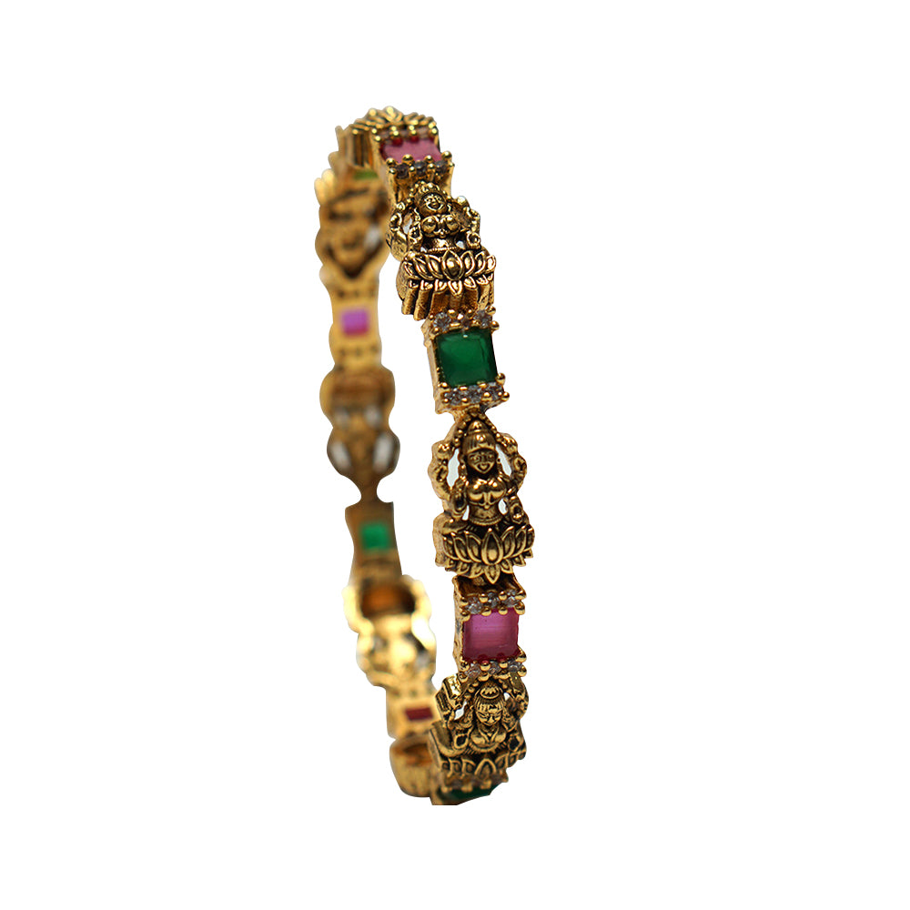 Timeless Antique Lakshmi Bangles with Ruby & Emerald Elegance - Evlath Jewels