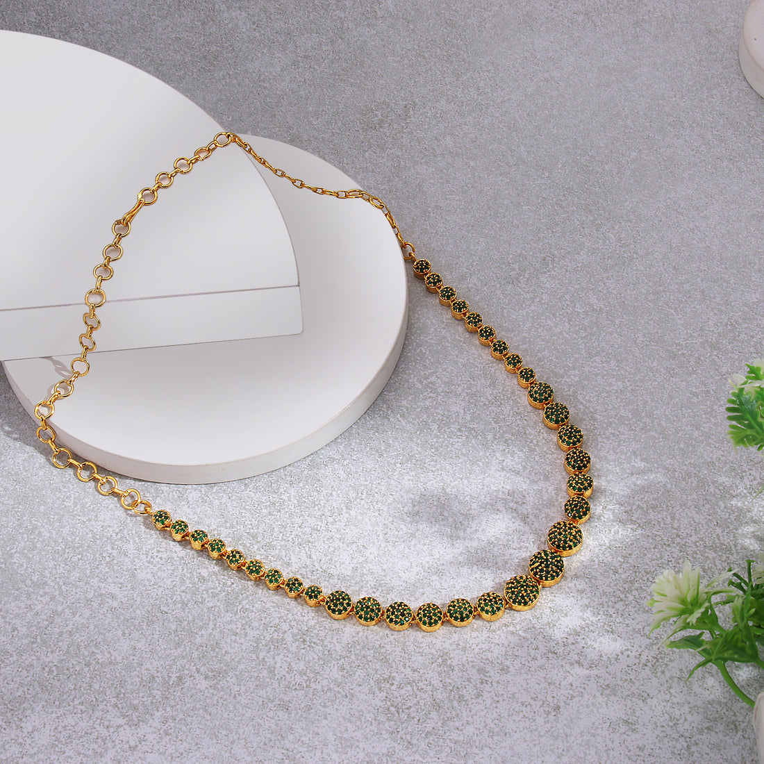 Premium quality gold plated Emerald stone beads studded Necklace -  Evlath Jewels