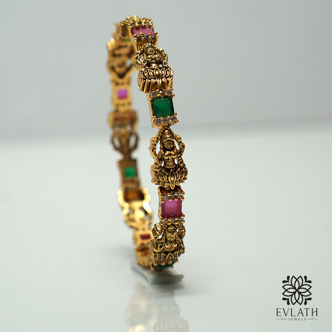 Timeless Antique Lakshmi Bangles with Ruby & Emerald Elegance - Evlath Jewels