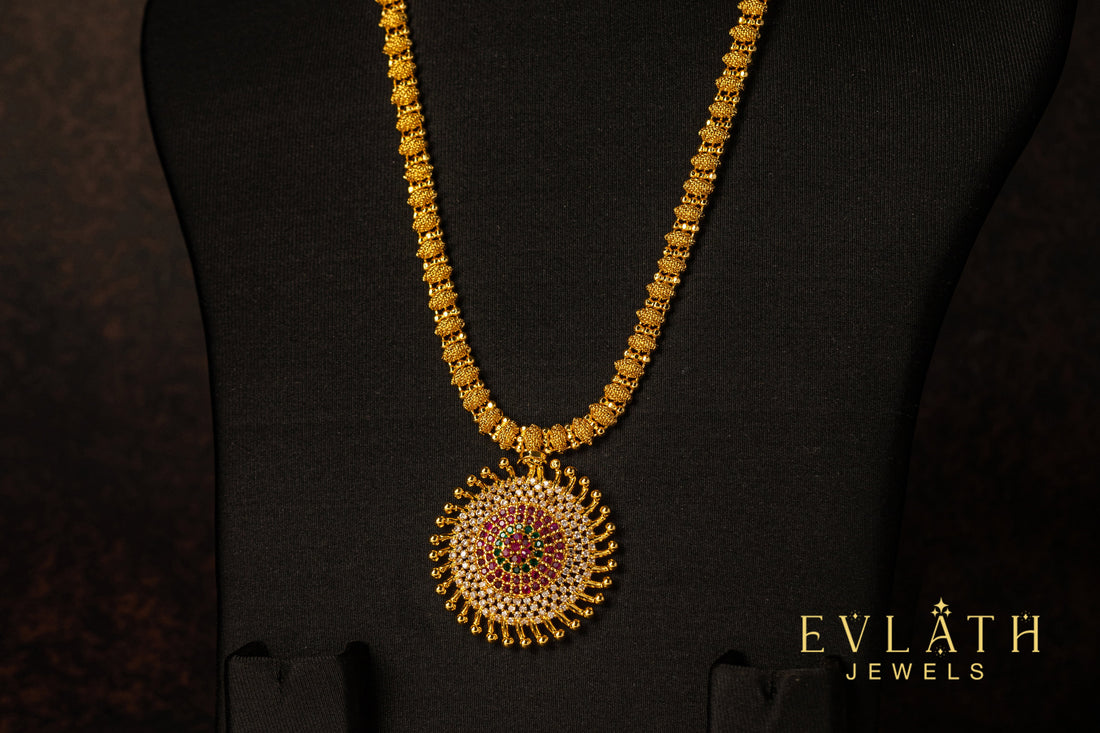 Premium quality gold-plated Radiant Sunbeam Multicolored Stone pendant set - Evlath Jewels