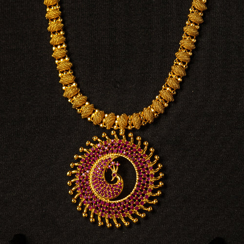 Premium quality gold-plated peacock ruby Stone pendant set - Evlath Jewels