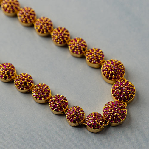 Premium Quality Gold Plated Ruby Stone Beads Studded Necklace - Evlath Jewels.