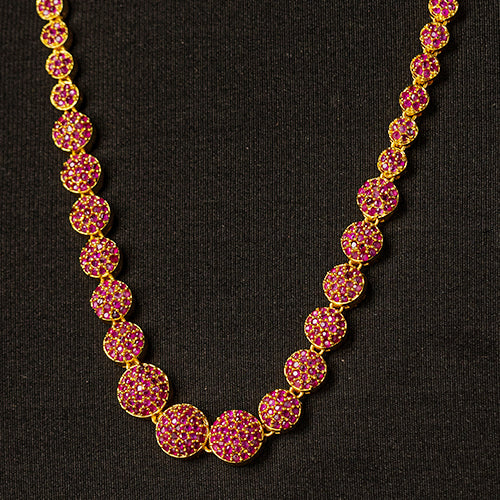 Premium Quality Gold Plated Ruby Stone Beads Studded Necklace - Evlath Jewels.